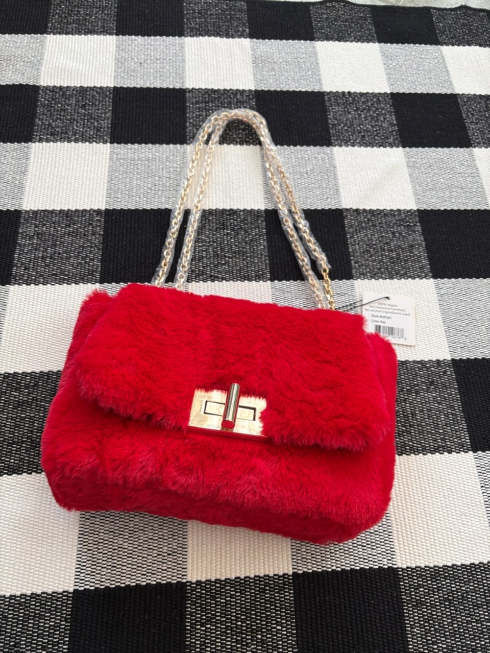 Jelavu Designer Red Faux Fur Chain Crossbody and Shoulder Bag